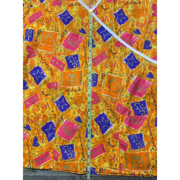 Jasco Uniform Womens Size M V-Neck Scrub Top Vibrant Holiday Geometric French - Picture 15 of 16